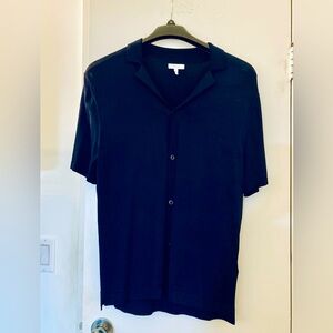 Men’s Reiss SASS Knit Navy Blue Button Front Cuban Collar Stretchy Shirt M